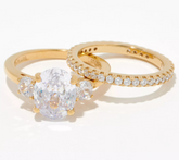 Diamonique 35th Anniversary 135 Facet Oval Ring Set, 14K Plated Sterling Silver, Size 7